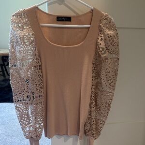 Elegant Lace Sleeve Top in pink